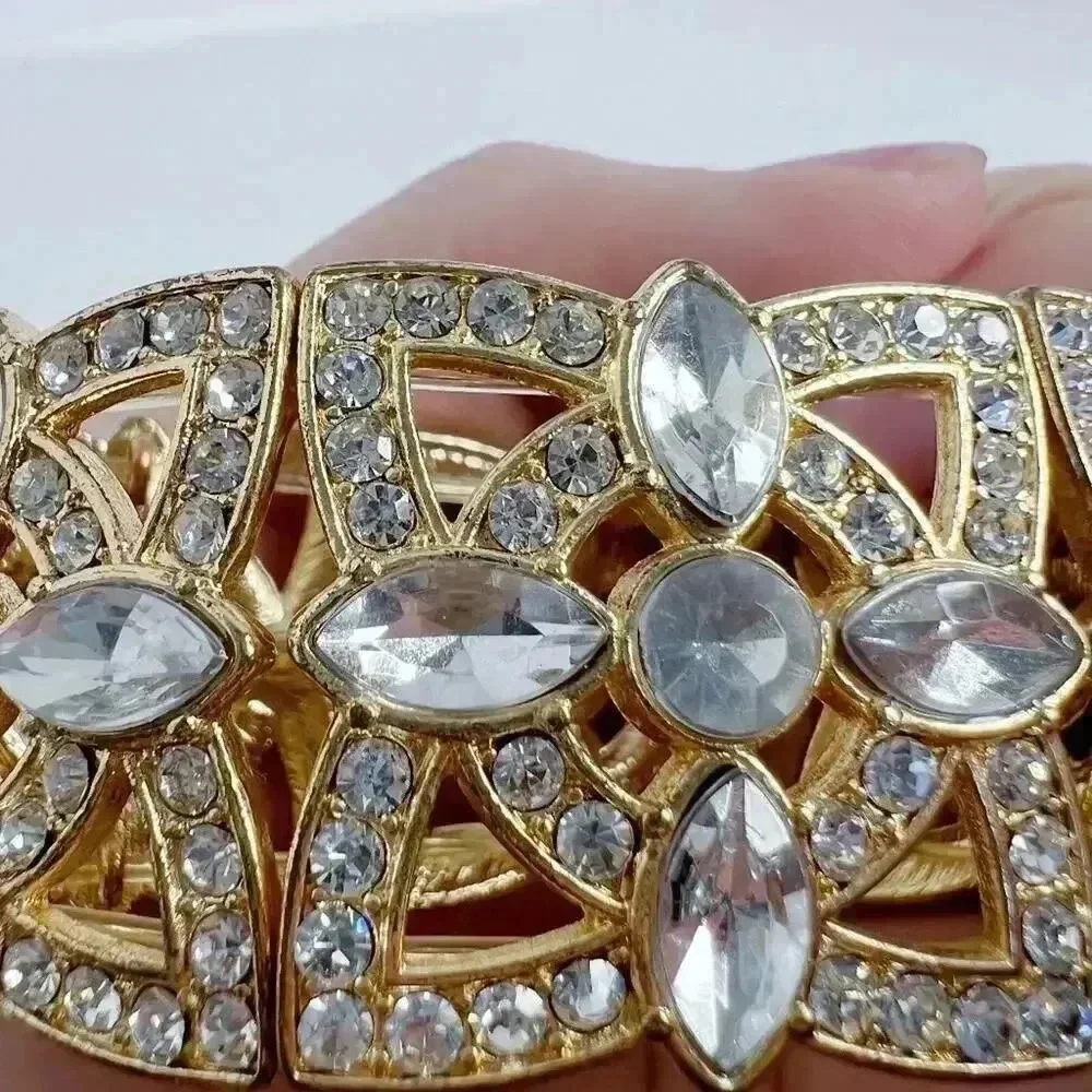 Gold Rhinestone Statement Bracelet Chunky Bohemian Boho Chic